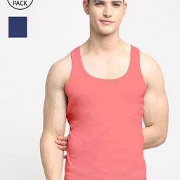 Friskers Men Peach & Blue Solid Pure Cotton Innerwear Vests Pack Of 2-image-103