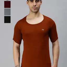 Lux Cozi Men Pack Of 4 Assorted Pure Cotton Short Sleeves Basic Innerwear Vests-17