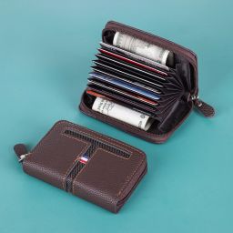 Men & Women Brown Genuine Leather RFID Card Holder-image-1