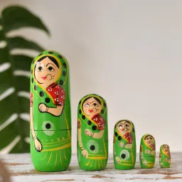 Wooden Handmade Crafted Yellow Color Doll Hand Painted - Nesting Doll - Wooden Decoration Gift Doll - Stacking Nested Wood Dolls for Kids - Set of 5 (Yellow)-6