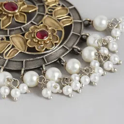 AITIHYA Gold-Plated Crescent Shaped Oxidised Artificial Stones Chandbalis image 3