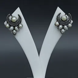 Ozanoo Silver-Plated Stone Studded Oxidised Studs-52