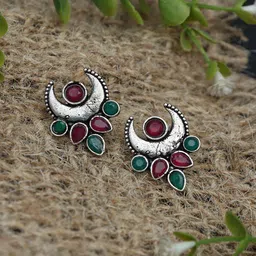 Ozanoo Silver-Plated Oxidised Classic Studs Earrings-43