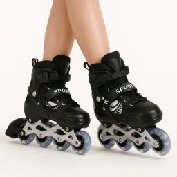Black Skating Shoes for Boys Kids Girls In-line Skates In-line Skates - Size 7 YEAR TO 17 YEAR UK-27