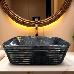 Designer Ceramic Washbasin(M-1078) With Waste Coupling & Pipe Set (20x15x6.5)(M-1078) Table Top Basin-image-62
