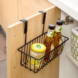 Iron Hanging Storage Basket, Cabinet Door Organiser, Over Door Kitchen Cabinet Storage Basket Rack Holder Hanging Organiser, Pack of 1 Pc Storage Basket-35