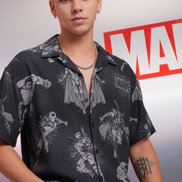 HIGHLANDER Marvel Men Avengers Printed Cuban Collar Viscose Relaxed Shirt-image-45
