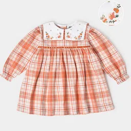 MiArcus Checked Round Neck Puff Sleeves Gathered Cotton Casual A-Line Dress-picture-13