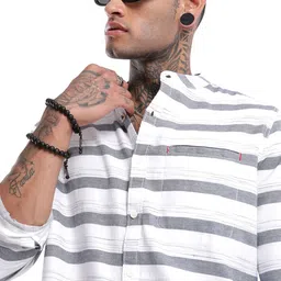 WROGN Men Grey Custom Horizontal Stripes Opaque Striped Casual Shirt-image-42