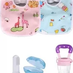 Feeding & Cleaning Combo Pink Food Feeder, Finger Toothbrush & 2 Waterproof Bibs- SILICON-picture-11