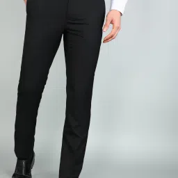 Men Slim Fit Black Polyester Trousers-image-35