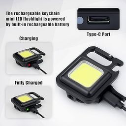 CHALIA Keychain LED Light 4 Hours Battery Life with Bottle Opener, Magnetic Base and Folding Bracket Mini COB 800 Lumens Rechargeable Emergency Light, Square with 4 Modes(New) image 2