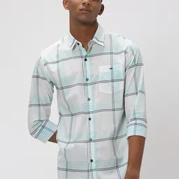 Mufti Trim Slim Fit Windowpane Checked Casual Pure Cotton Shirt-image-77