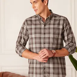 DENNISON Smart Tartan Checked Button-Down Collar Cotton Casual Shirt-image-41