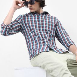 HIGHLANDER Blue Slim Fit Tartan Checks Casual Shirt-image-73