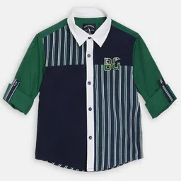 Blue Giraffe Boys Navy Blue & Green Regular Fit Colourblocked Casual Shirt-image-56