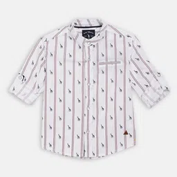 Blue Giraffe Boys Off-White & Red Regular Fit Giraffe Printed Casual Shirt-image-65