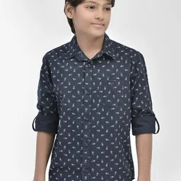 Crimsoune Club Boys Geometric Printed Slim Fit Pure Cotton Casual Shirt-image-48