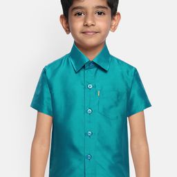 THANGAMAGAN Boys Turquoise Blue Original Regular Fit Solid Casual Shirt-image-94