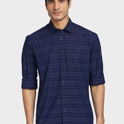 ColorPlus Men Blue Tailored Fit Horizontal Stripes Striped Cotton Casual Shirt-image-86