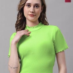 FBAR Pack Of 2 Ribbed High Neck Bio Wash Cotton Fitted Crop Tops-image-34
