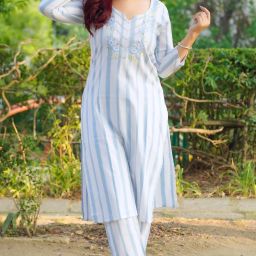 Women Pure Cotton Kurti Pant Set-image-24