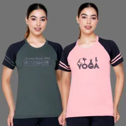Pack of 2 Women Printed Round Neck Polyester Multicolor T-Shirt-image-96