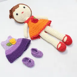 Crochet Doll with Blue Color Changeable Extra Dress and Shoes,Handmade Soft Doll - 8 inch-image-50