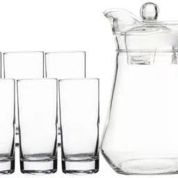 S1Store (Pack Of 7) Imported Crystal Glass Jug (1.3L) With 6 Glass Set (280 ML) Jug Glass Set For Dinning Table (Glass) Jug Glass Set-image-25