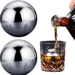 2 Pcs Large Round Whiskey Stones Reusable Spherical Stainless Steel Golf Ball Silver Steel Ice Ball Tray-image-15