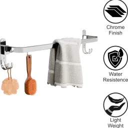 nexanest by nexanest Wall Mount Bathroom Accessorie Towel Rack/Shelf WIth Adjustable Utility Hooks & silver Towel Holder image 3