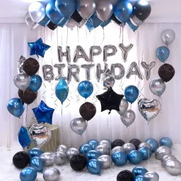 Solid Happy Birthday Foil Silver Metallic Balloons Blue, Black and Silver Balloon-image-14