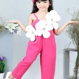 THE LITTLE CELEBS Girls Solid Shoulder Straps Sleeveless Basic Jumpsuit-image-32
