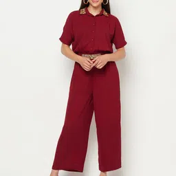SQew Maroon Solid Culotte Jumpsuit with Embellished-image-91