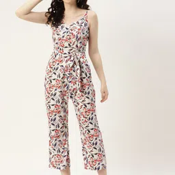 Sleek Italia Floral Printed Shoulder Straps Waist Tie-Ups Detail Culotte Jumpsuit-picture-16