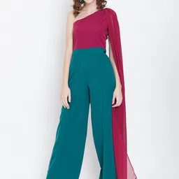 DODO & MOA Magenta & Teal Colourblocked One Shoulder Jumpsuit-picture-11