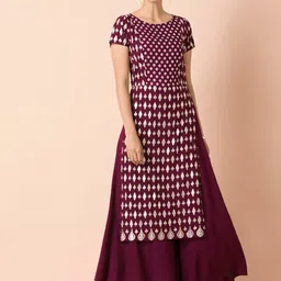 INDYA Women Maroon & White Boota Layered Jumpsuit-picture-31