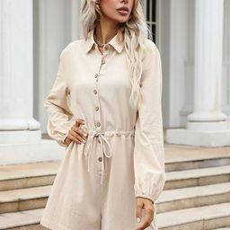 StyleCast Beige Shirt Collar Cuffed Sleeves Playsuit-image-59