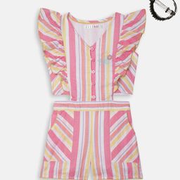 ELLE Girls Multicoloured & Pink Striped Jumpsuit-58