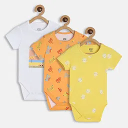 MINI KLUB Infants Boys Pack Of 3 Printed Pure Cotton Rompers-picture-14