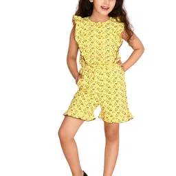 Kids Cave Girls Floral Printed Basic Jumpsuit With Ruffles-image-90