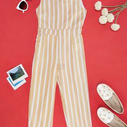 YU by Pantaloons Girls Striped V-Neck Basic Jumpsuit-image-99