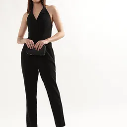 CENTRESTAGE Cotton Halter Neck Sleeveless Basic Jumpsuit-21