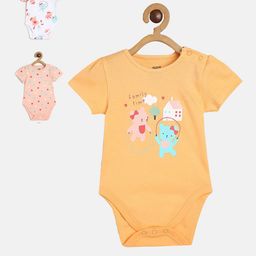 MINI KLUB Infant Girls Pack Of 3 Printed Pure Cotton Bodysuits-image-78