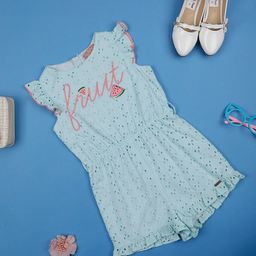 One Friday Girls Self Design Gathered Detailed Cotton Playsuit-24