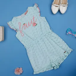 One Friday Girls Self Design Gathered Detailed Cotton Playsuit-34