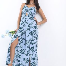 KETCH Printed Shoulder Straps Gathers Cut Out Flared Leg Jumpsuit-14