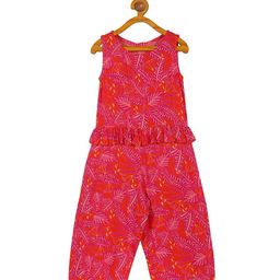 PLUM TREE Girls Printed Ruffles Detail Cotton Basic Jumpsuit-57