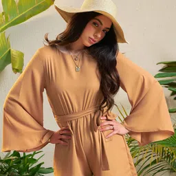 SASSAFRAS Beige Back Cut-Out Playsuit-image-73
