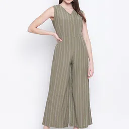 Mayra Women Olive Striped Basic Jump Suit-picture-28